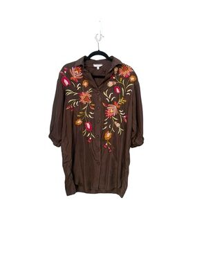 Johnny Was Rosalva Oversized Weekend Tunic Small Silk Floral Embroidery